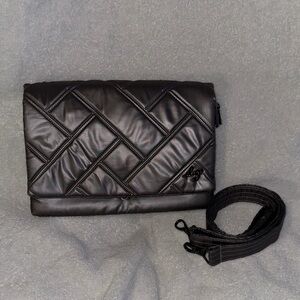 Lug Black Quilted Clutch with Strap